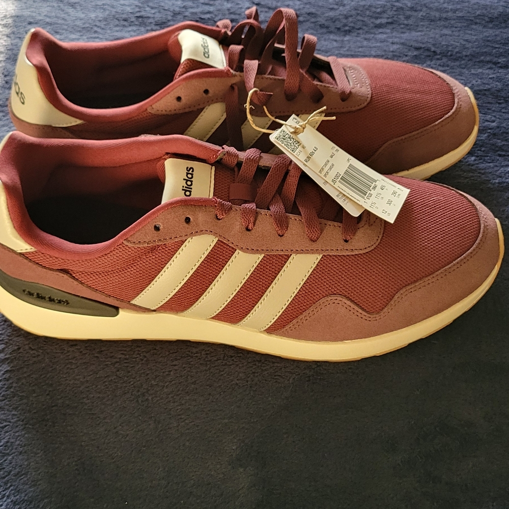 Adidas Men's Maroon and Cream Sneakers